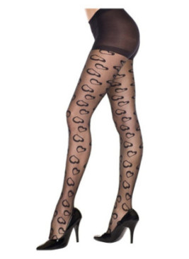 Collant noir fashion fantaisie avec petits coeurs - MH7278BLK